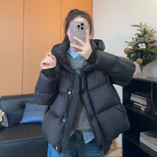 泡芙羽绒服女2024冬季新款龟背连帽宽松面包服加厚白鸭绒保暖外套