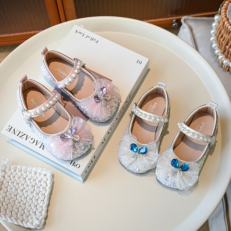 女童鞋子2025春秋新款儿童软底小皮鞋水晶鞋宝宝鞋单鞋演出公主鞋