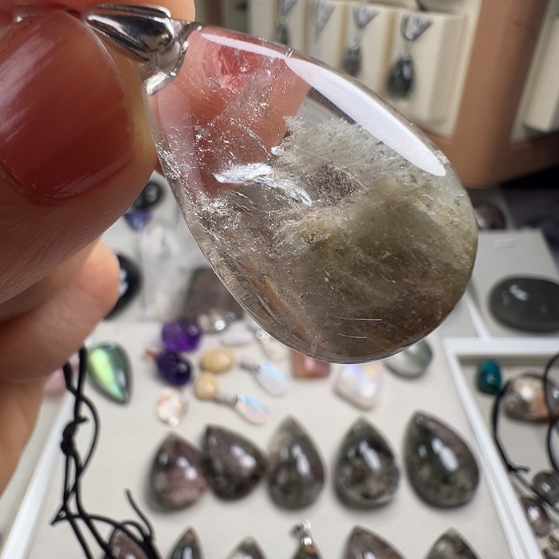 许***欢银S925镶嵌水晶颈饰天然幽灵水晶