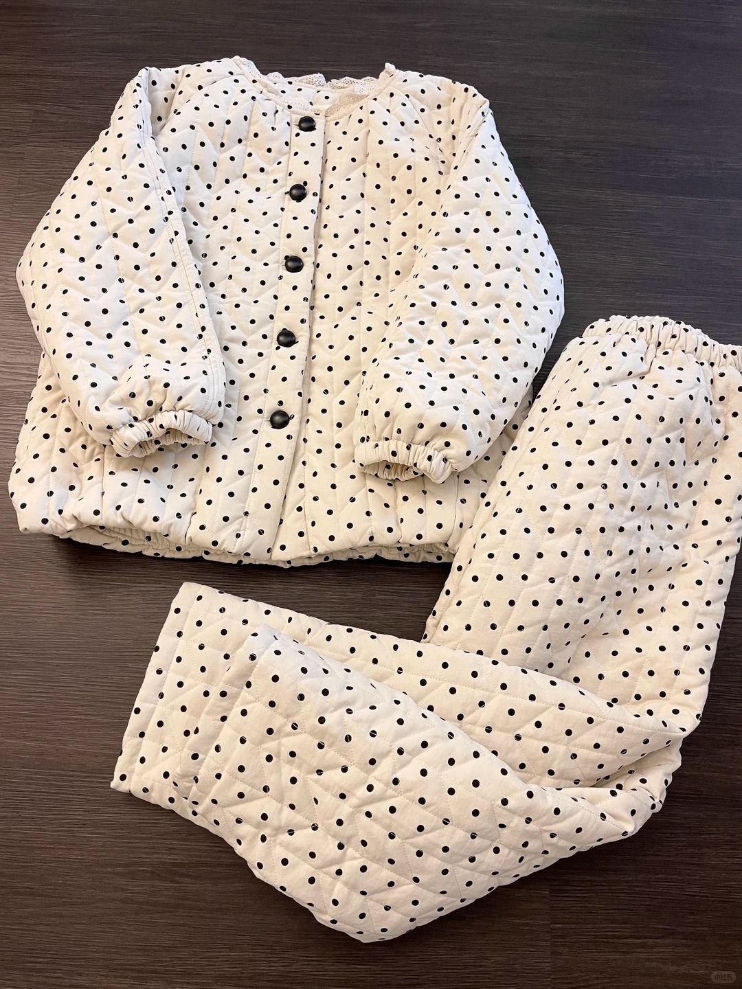 甜美软糯可爱少女拼接波点印花夹棉睡衣女秋冬新款保暖家居服套装