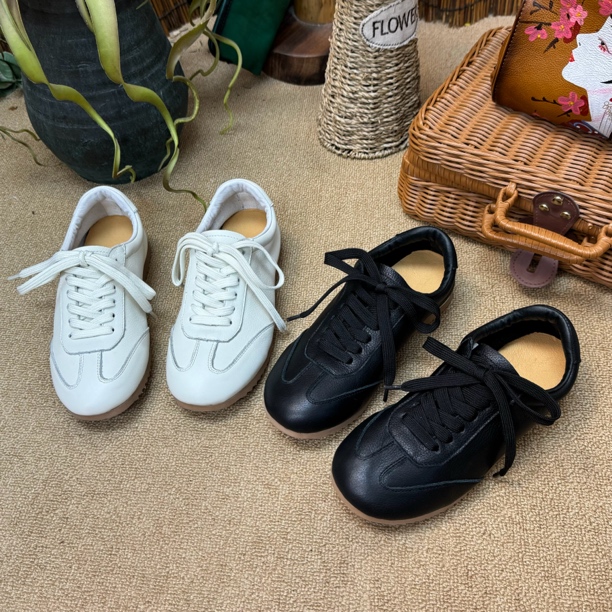 淞哥潮牛头层牛皮透气德训鞋系带圆头时尚舒适复古小白鞋19508