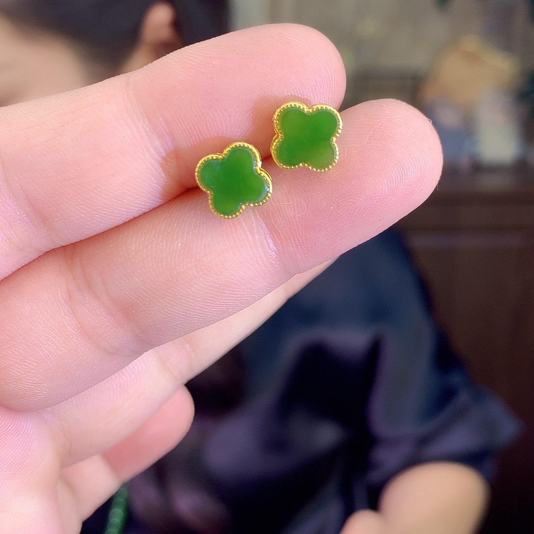 吊坠(不含链)银S925镶嵌和田玉（碧玉）耳饰