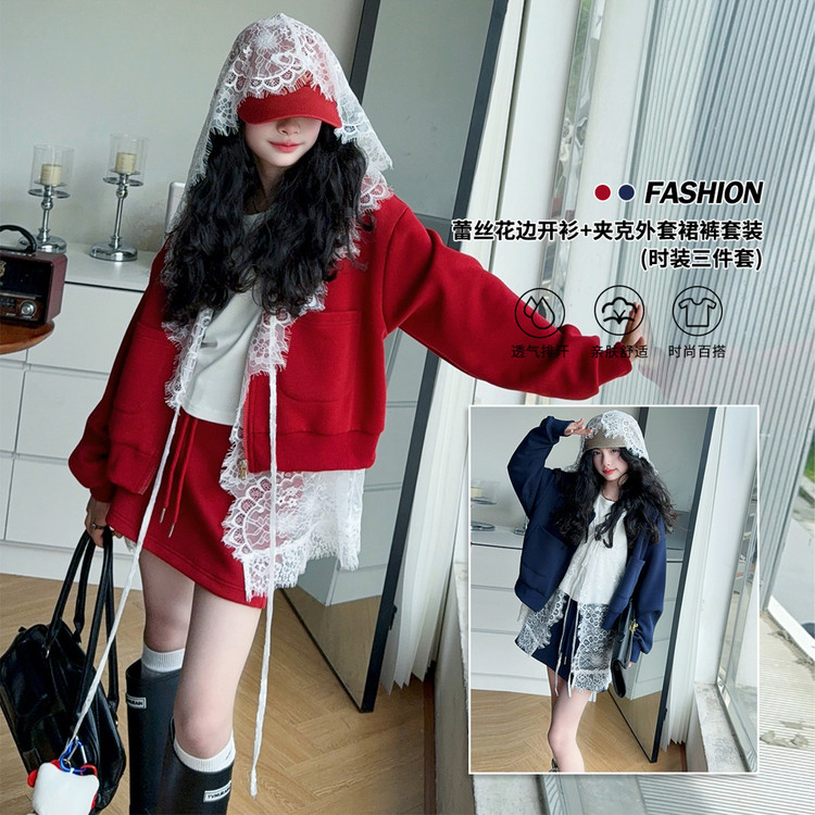 套装韩版春秋纯色女童中大童