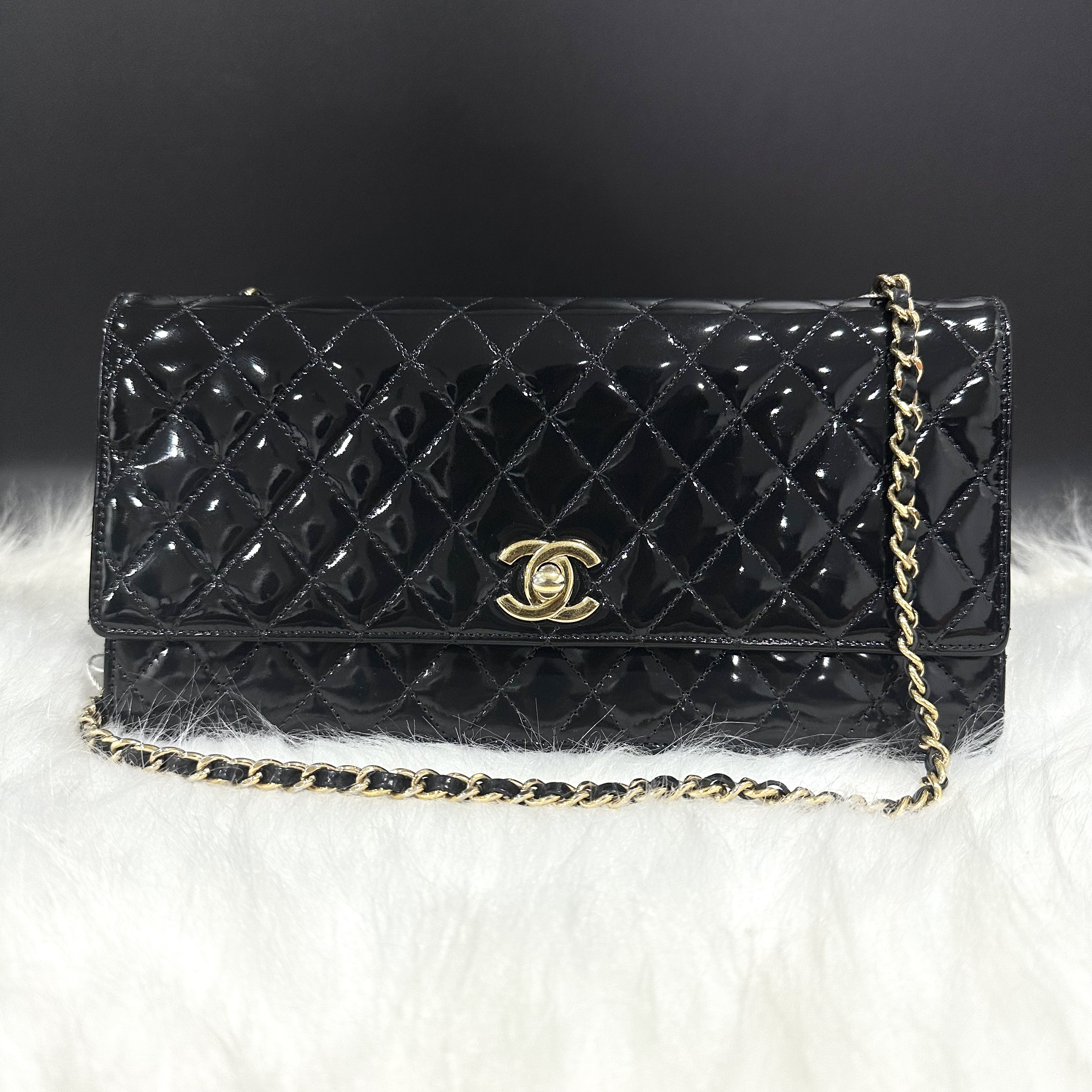 95新 Chanel/香奈儿 Z黑金漆皮法棍4170905090