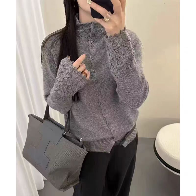 【勾花领-灰】秋季女士加厚毛衣针织开衫外套女2025新款高级感独特