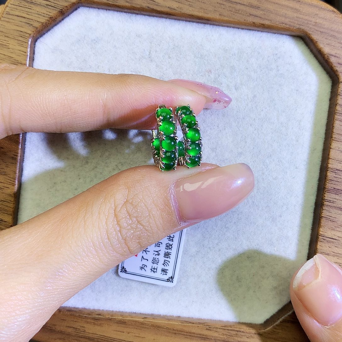 翡翠耳饰银S925镶嵌€****?天然翡翠耳包