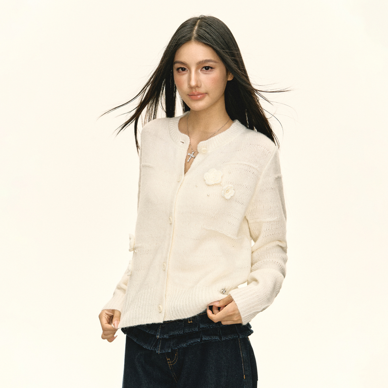 Ariseism 美式复古设计感长袖针织开衫毛衣女秋季新款上衣