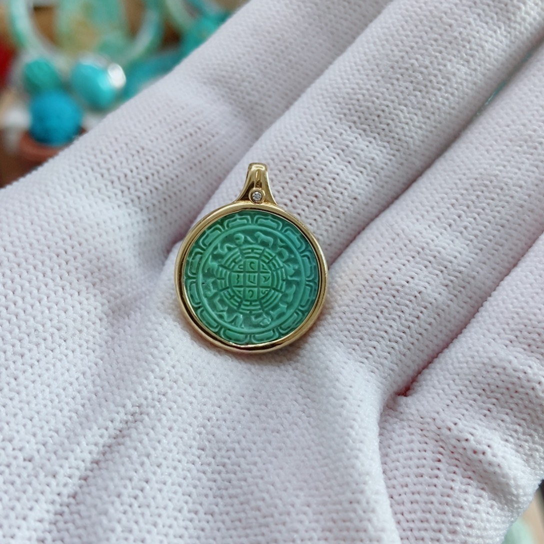 绿松石18K金镶嵌九宫八卦