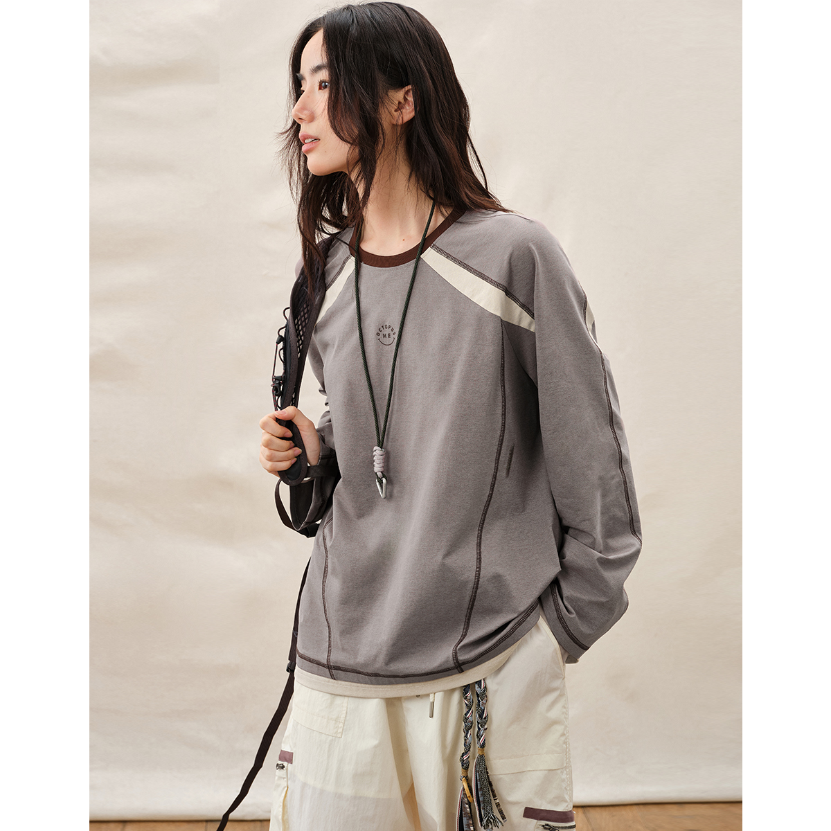 章鱼家【复古撞色】户外速干长袖T恤上衣圆领防晒凉感卫衣女octopus