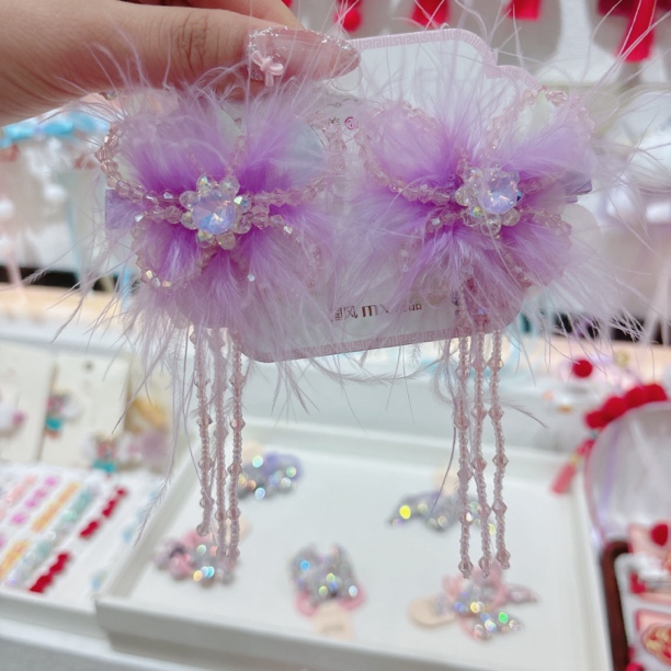 D8836-紫色羽毛蝴蝶流苏压夹(2只)【满9.9包邮发货】