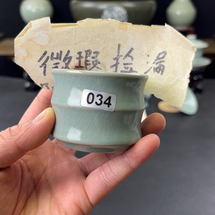 杯仿古釉汝官窑竹节杯034号微瑕捡漏