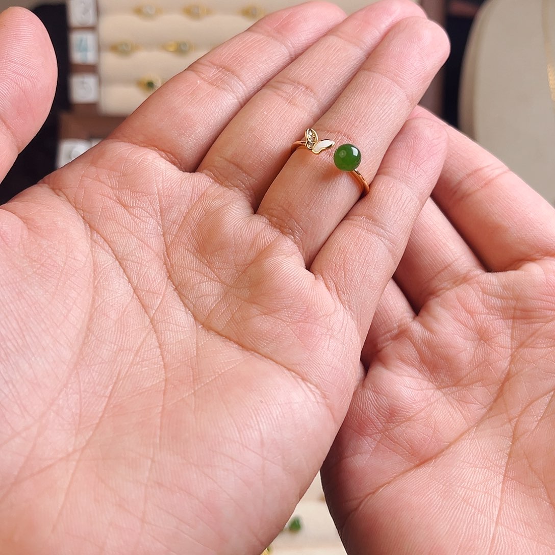 和田玉（碧玉）戒指银S925镶嵌❤️****蝴蝶