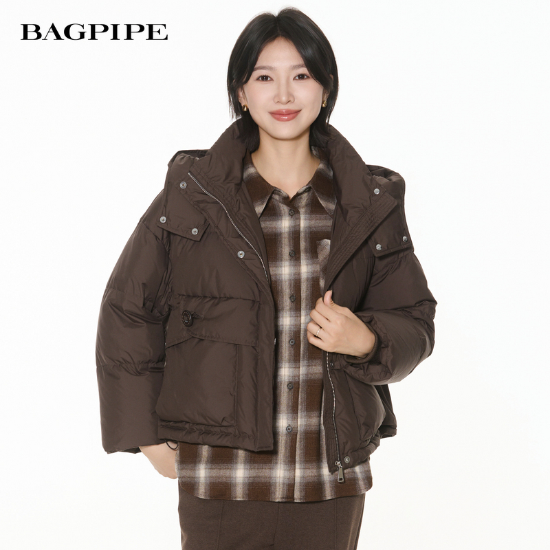 风笛2025冬季新款连帽宽松面包服羽绒服加厚保暖小个子外套鹅绒服