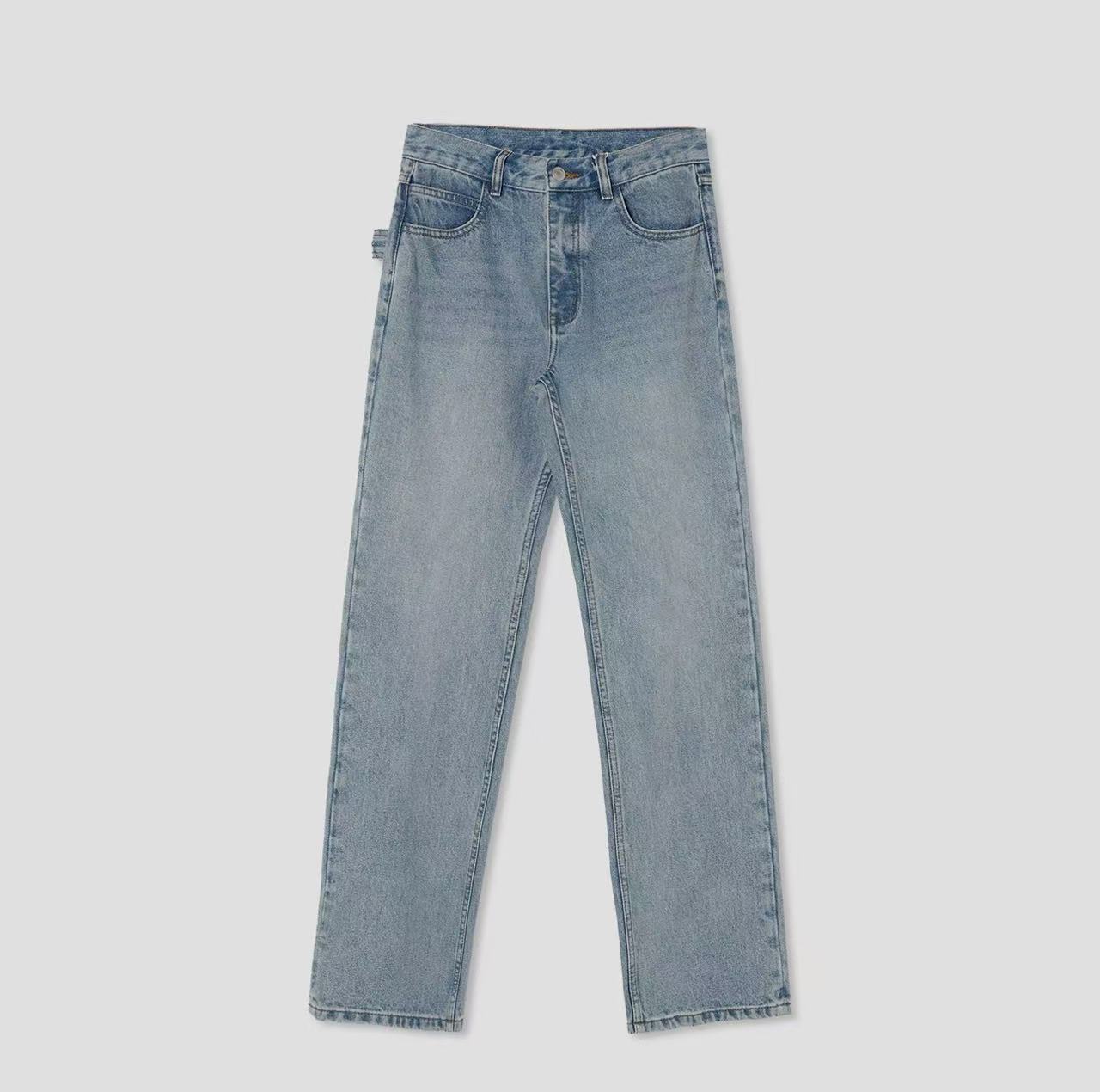 第九町春季复古百搭高腰显瘦直筒牛仔裤HH1018