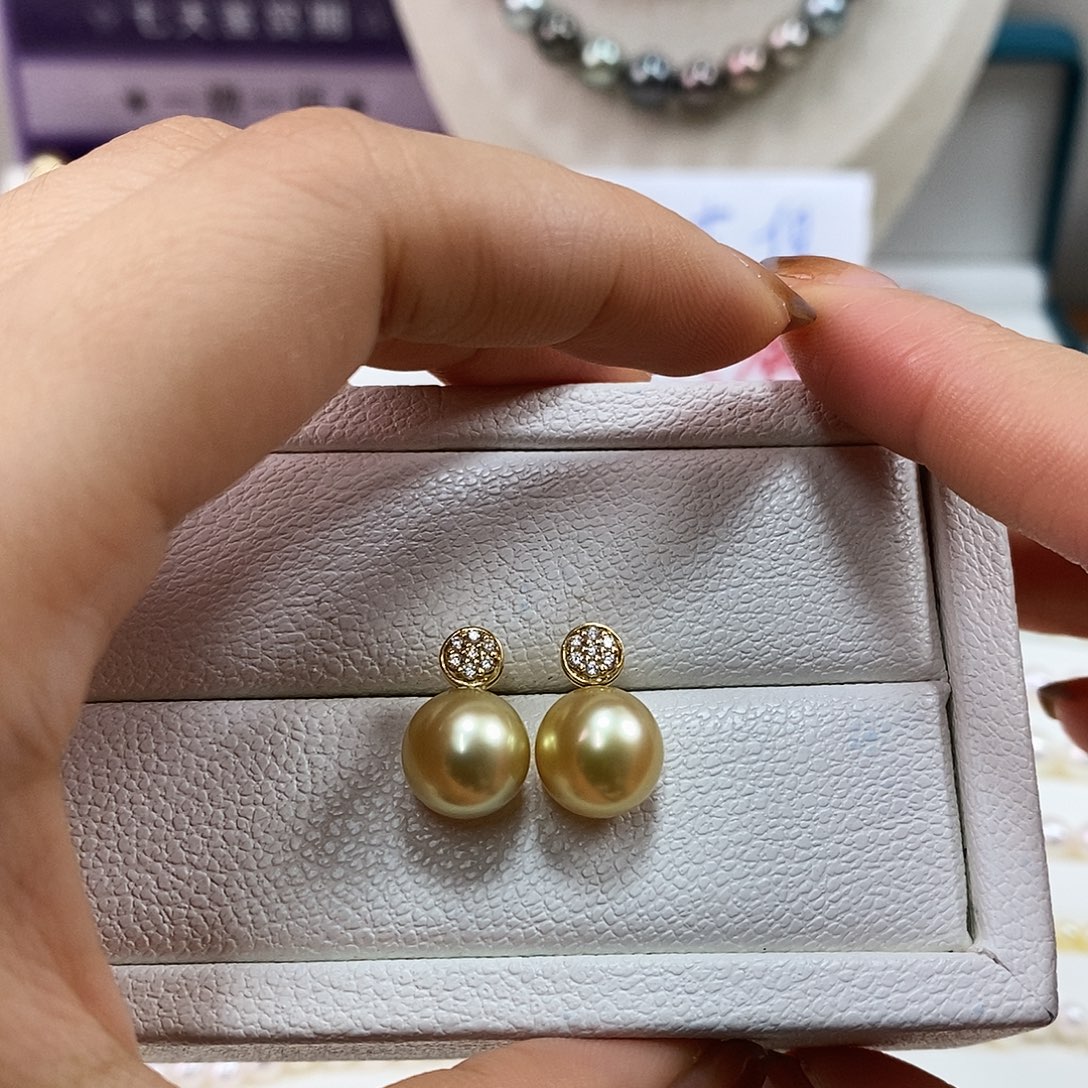 耳饰海水珍珠18K金镶嵌10.2m南洋金珠耳环（几乎完美）