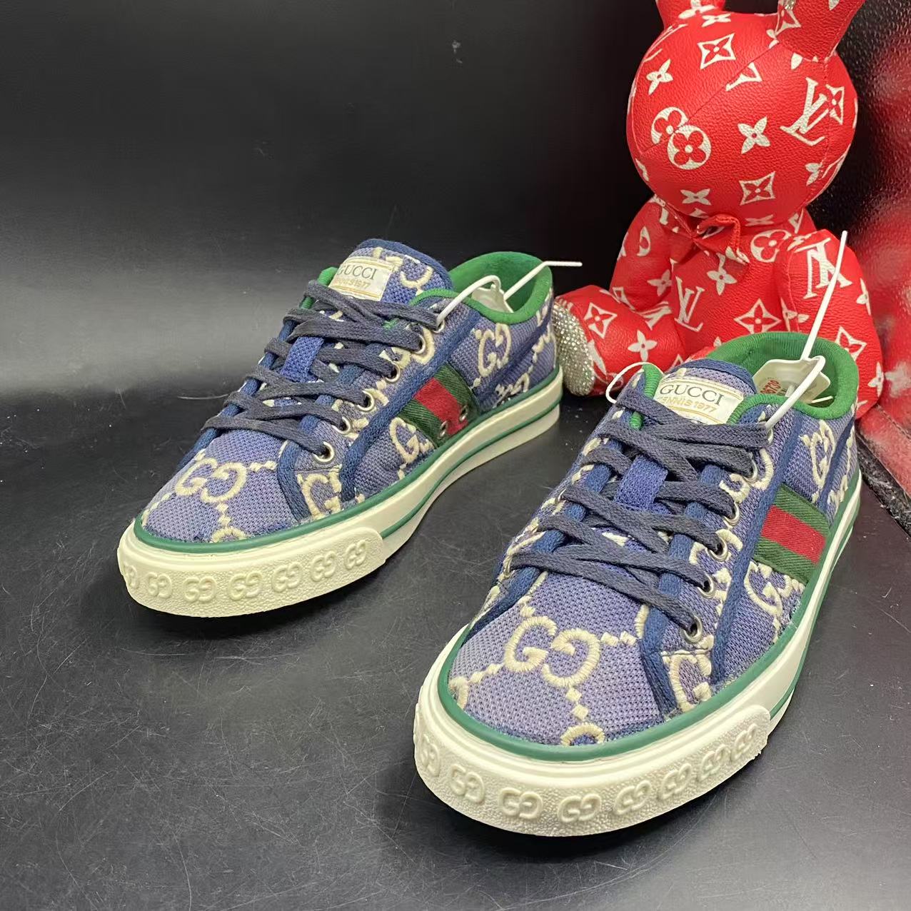 95新 GUCCI/古驰 【聚星优选】深蓝牛仔帆布1977板鞋39.5欧码ddm788