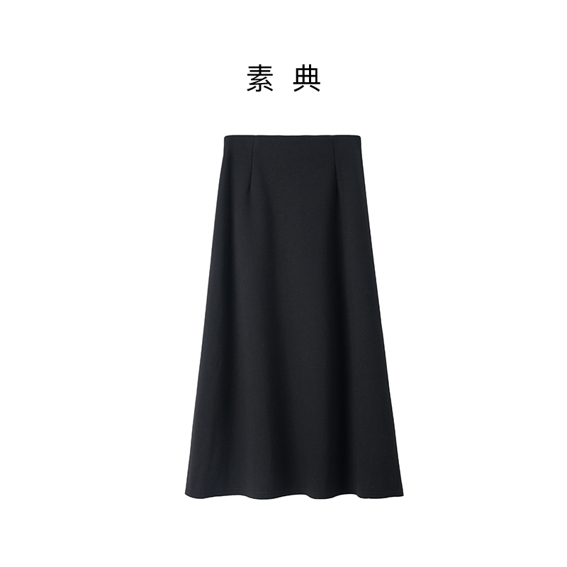 素典【百搭羊毛裙】纯色复古显瘦半身裙中长款秋冬休闲气质半裙5511