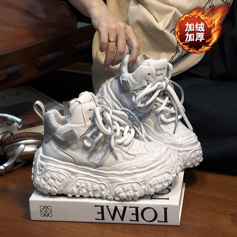 复古真皮擦色做旧松糕厚底老爹鞋女2025新款小个子增高休闲运动鞋
