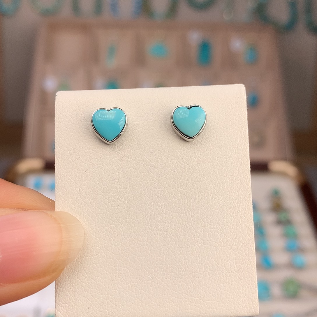 绿松石银S925镶嵌耳饰