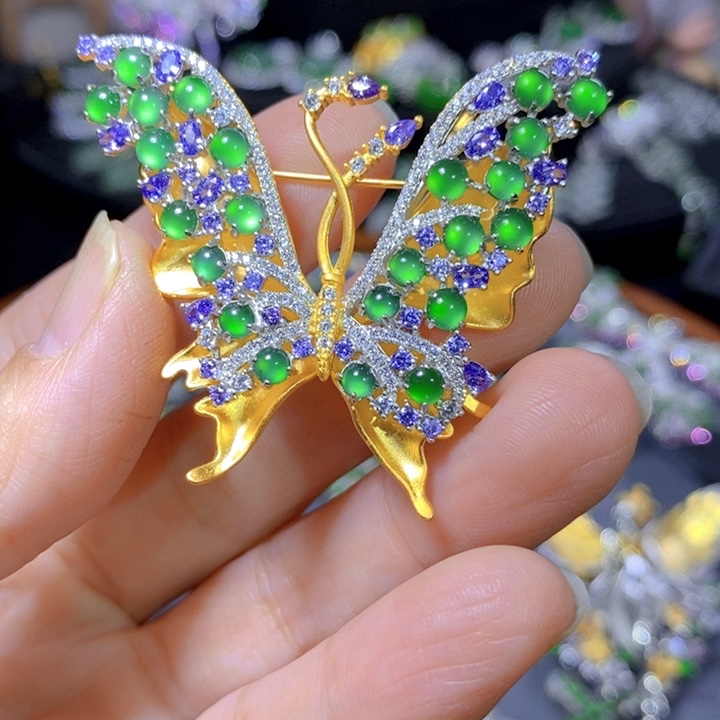 翡翠戒指银S925镶嵌天然翡翠