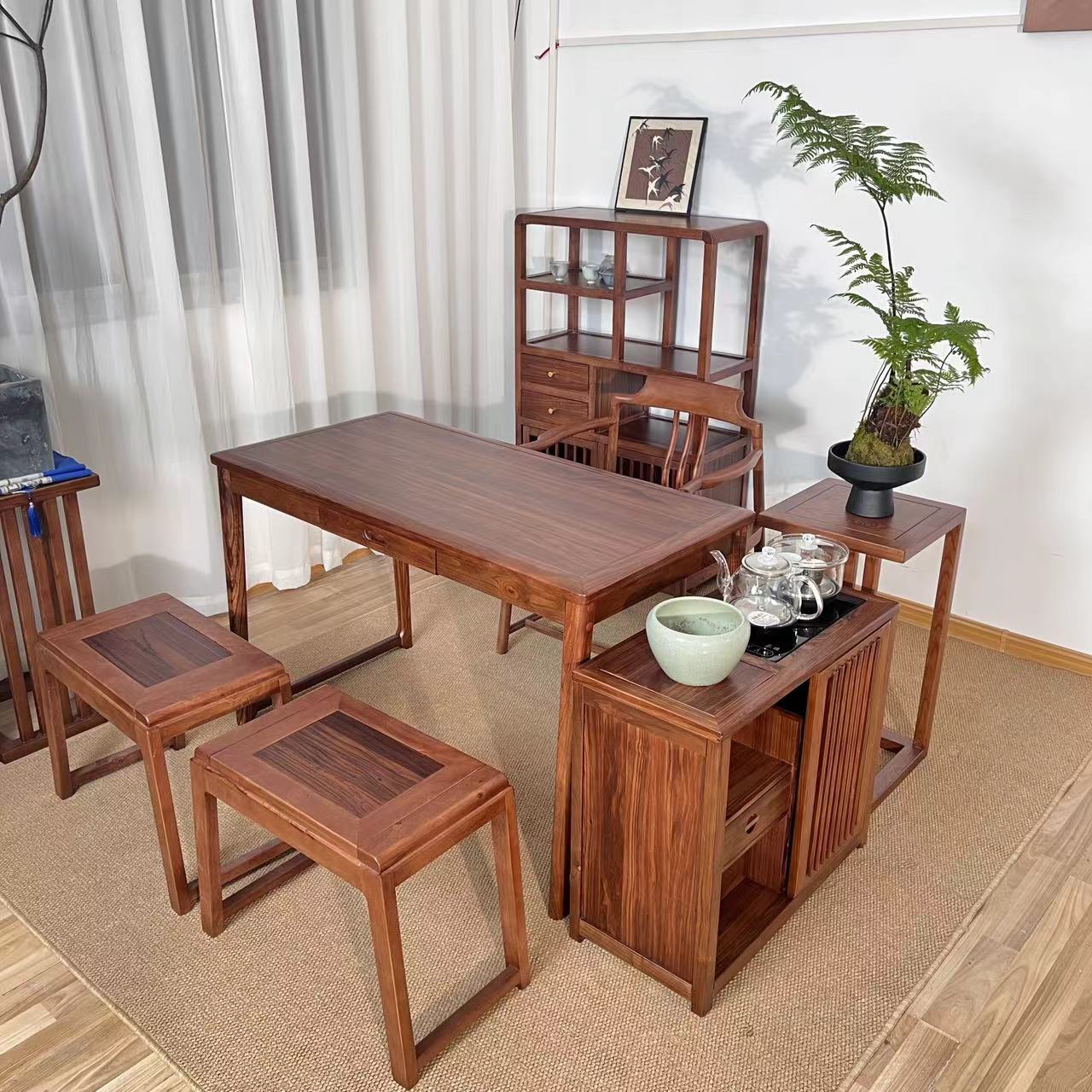 【宋式美学】阳台实木茶桌椅组合现代简约小户型家用客厅一体泡茶台