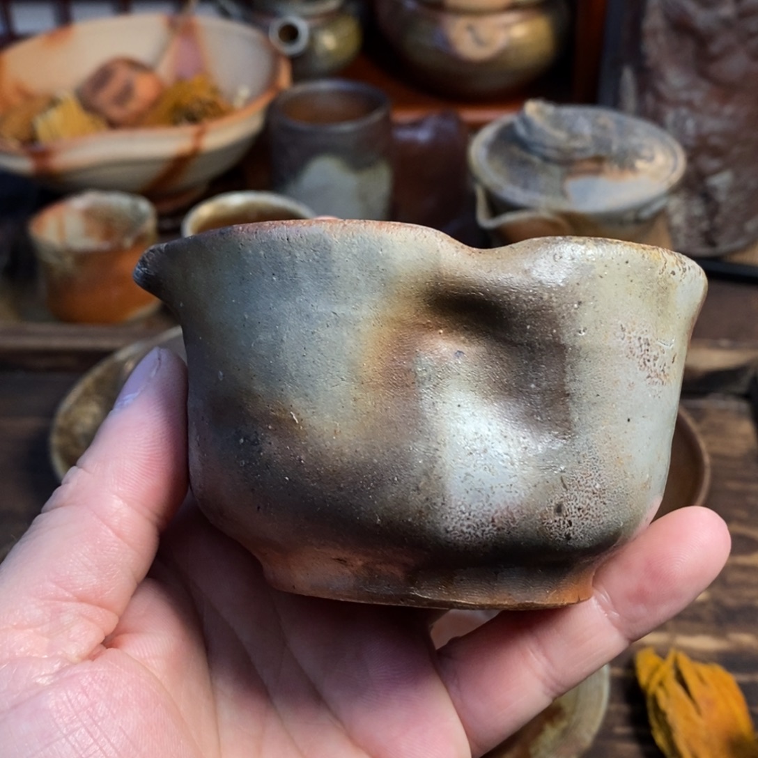 西***月备前烧柴烧茶具老的公道杯全品