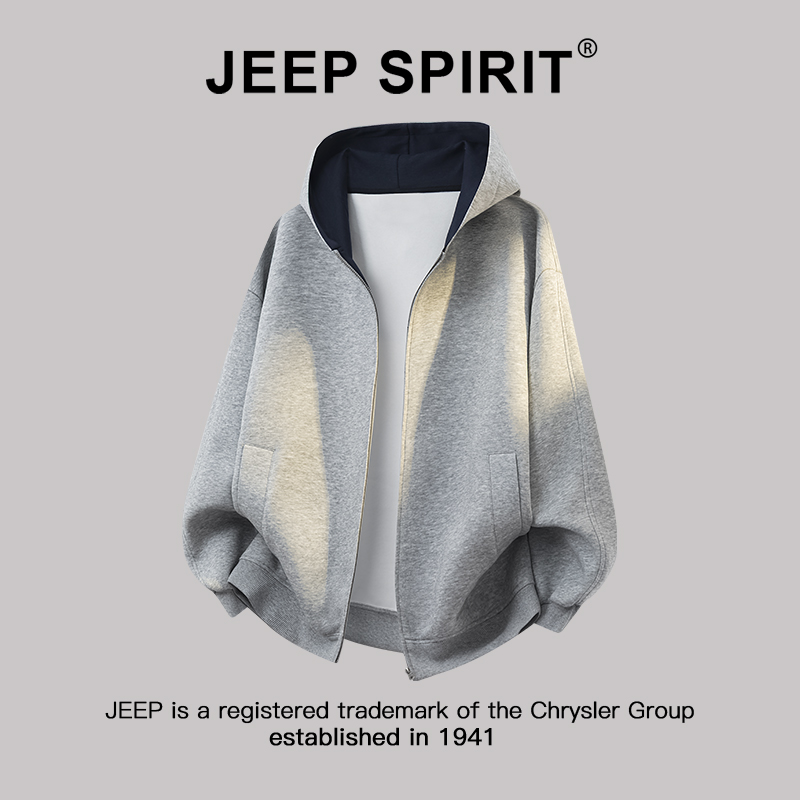 JEEPSPIRIT吉普重磅开衫卫衣男女款春秋季潮牌高级感情侣连帽外套