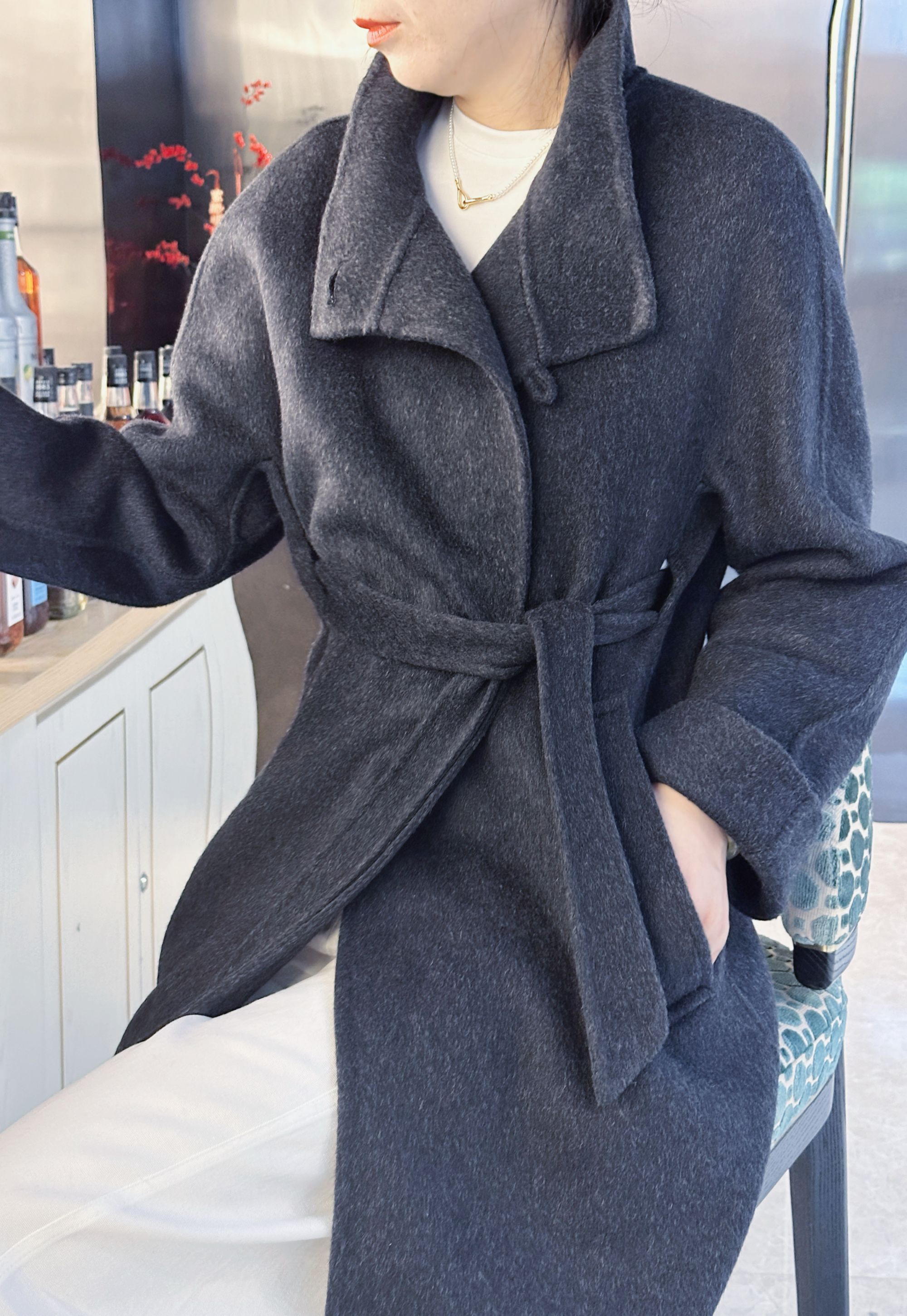 2025新款冬季双面毛呢大衣时尚西装领腰带款百搭