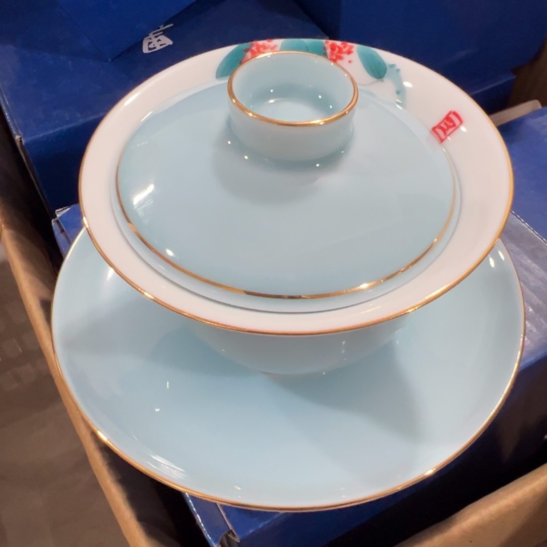 全品无暇手绘釉下彩盖碗