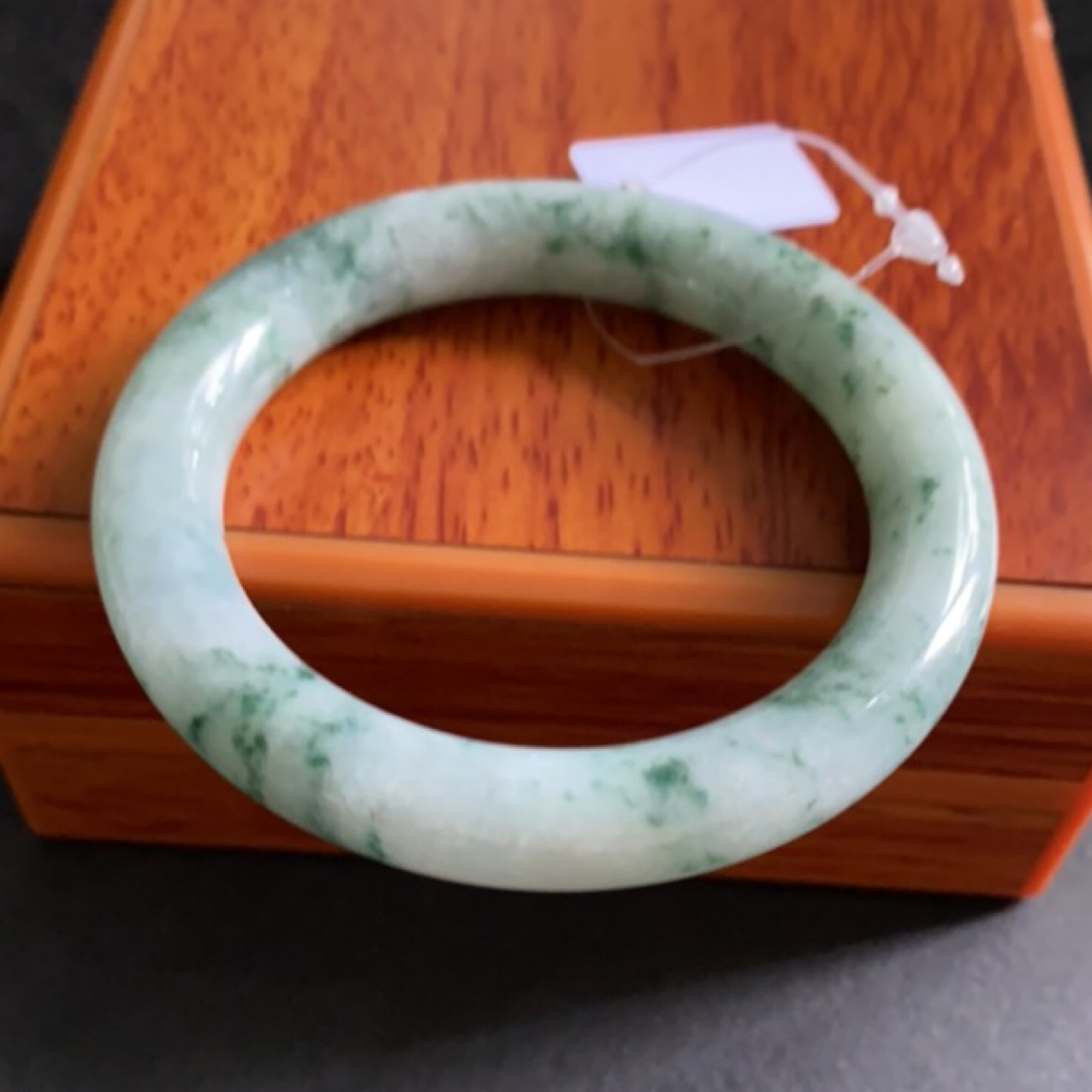 NO.013 天然A货翡翠糯冰满天星飘蓝花胖圆条手镯-特色美人条