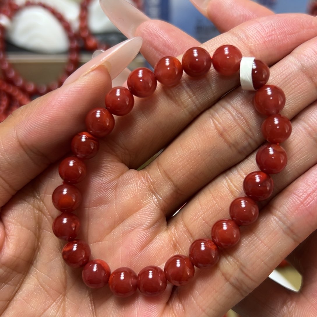 未镶嵌手串南红玛瑙牛血红单圈 约7.7m m