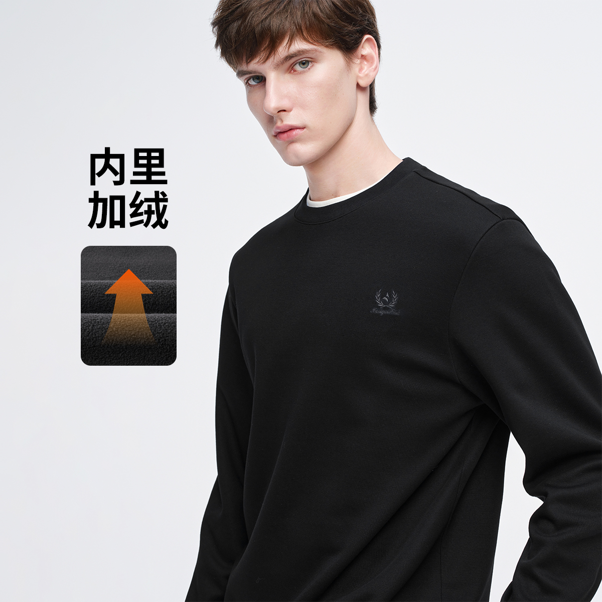 [加绒抗静电]navigare意大利小帆船时尚运动风圆领卫衣男长袖T恤