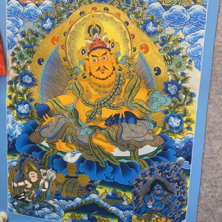 纯手绘唐卡五路财神75*50厘米左右