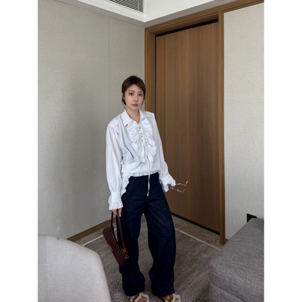 BBCUTE/ 法式荷叶边 OPyy小众 设计感衬衫