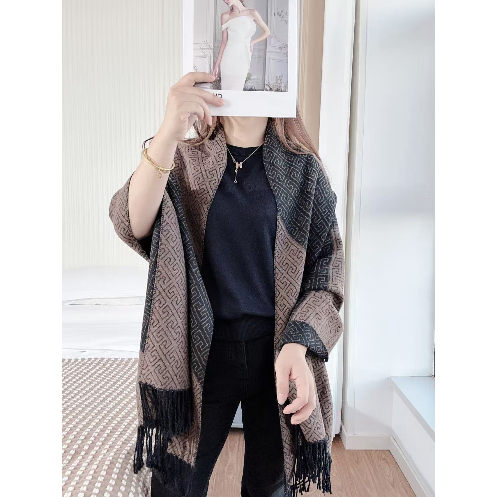 内蒙古厂家直邮双面羊绒时尚百搭围巾披肩两用70️190cm柔软亲