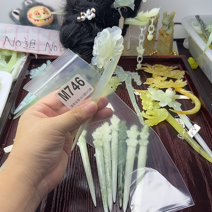 合金蛇纹石玉发饰小****N