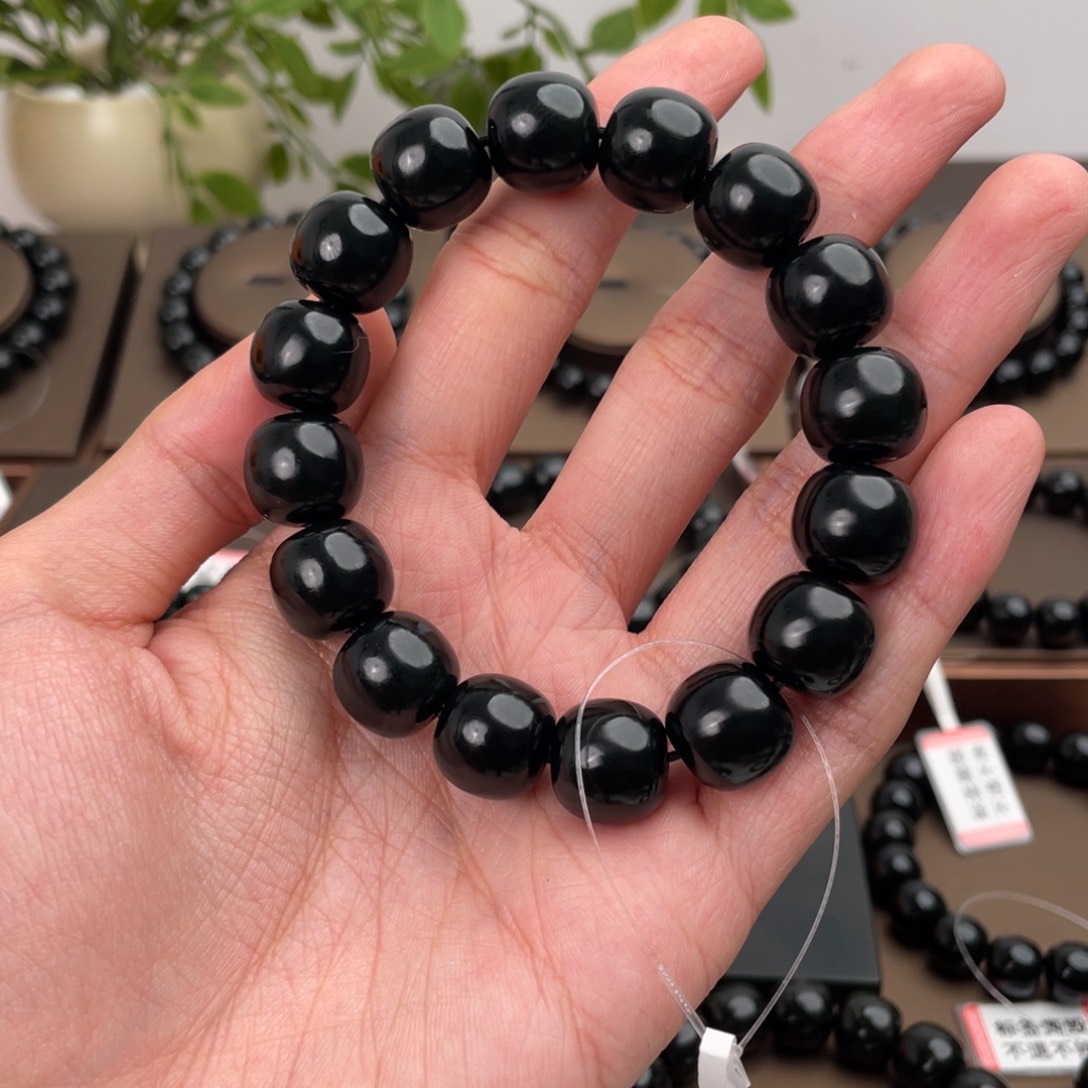 和田玉未镶嵌手链塔青卡14一细