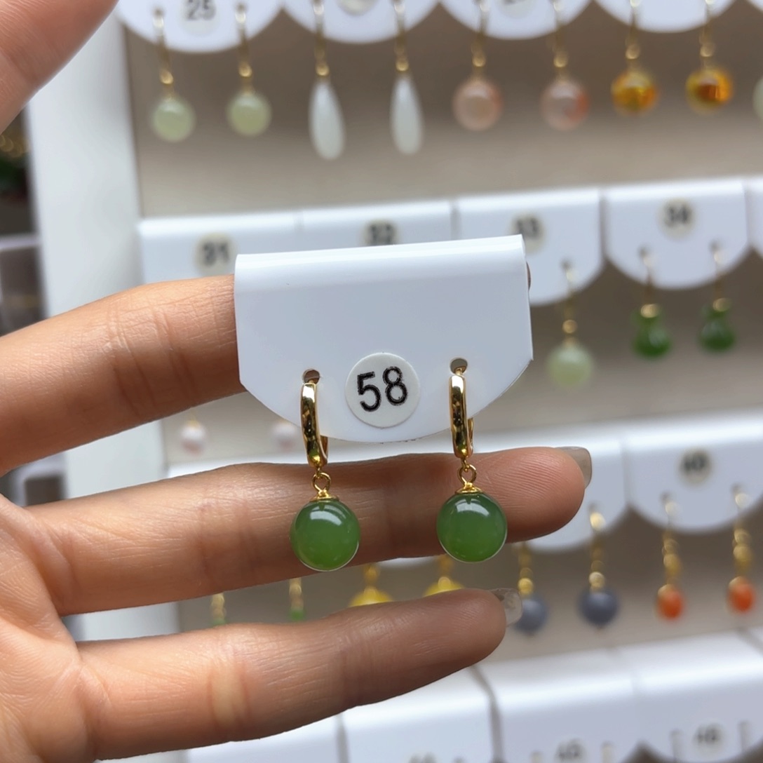 和田玉耳饰银S925镶嵌2