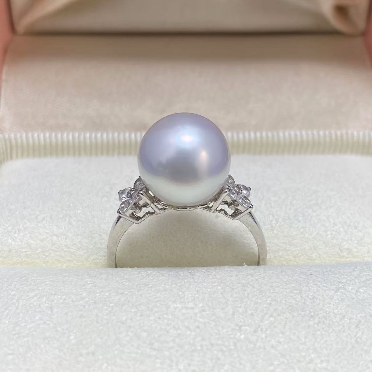 10-11mm海水澳白珍珠四叶草戒指 高级银蓝光 经典百搭