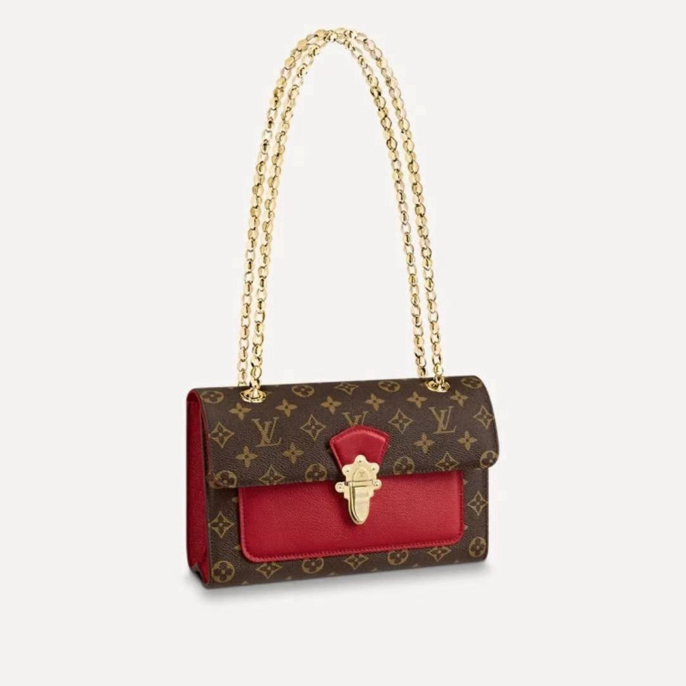 95新 LouisVuitton/路易威登 老花拼红维多利亚链条包