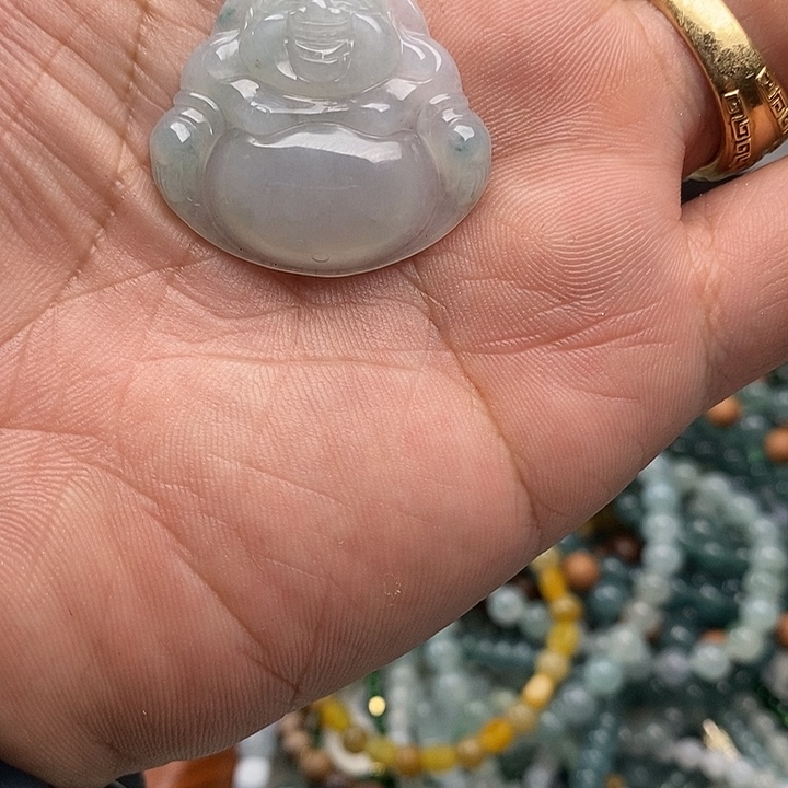 翡翠未镶嵌挂件糯冰飘花佛公吊坠