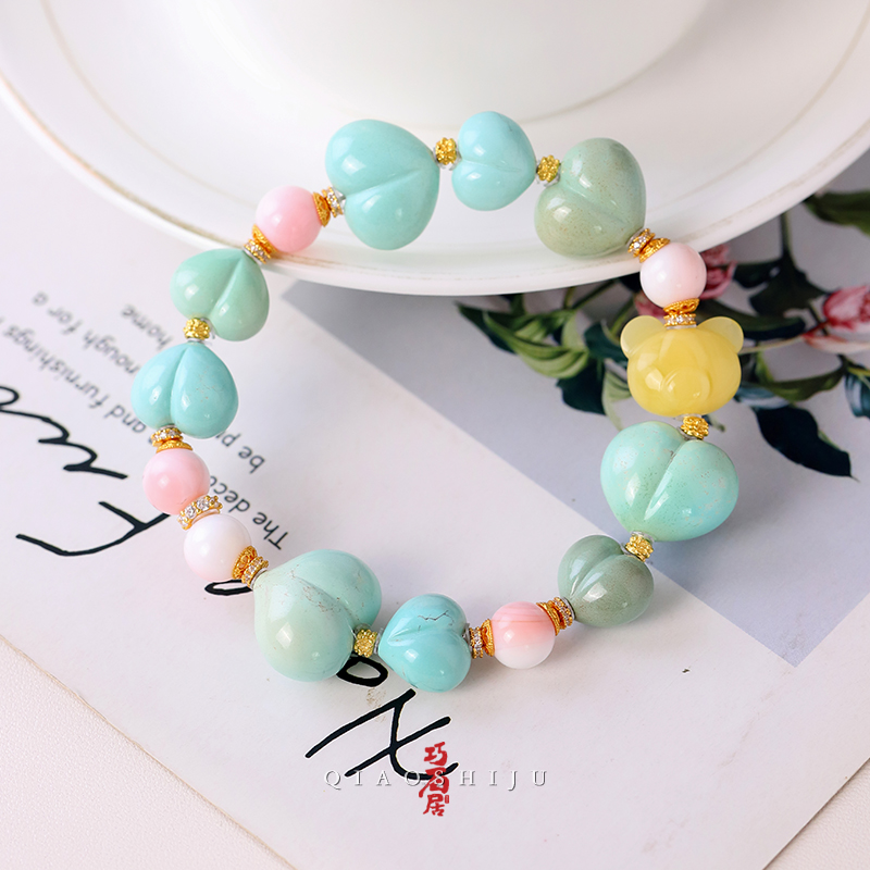 巧石居天然原矿绿松石爱心屁桃单圈 编号70053