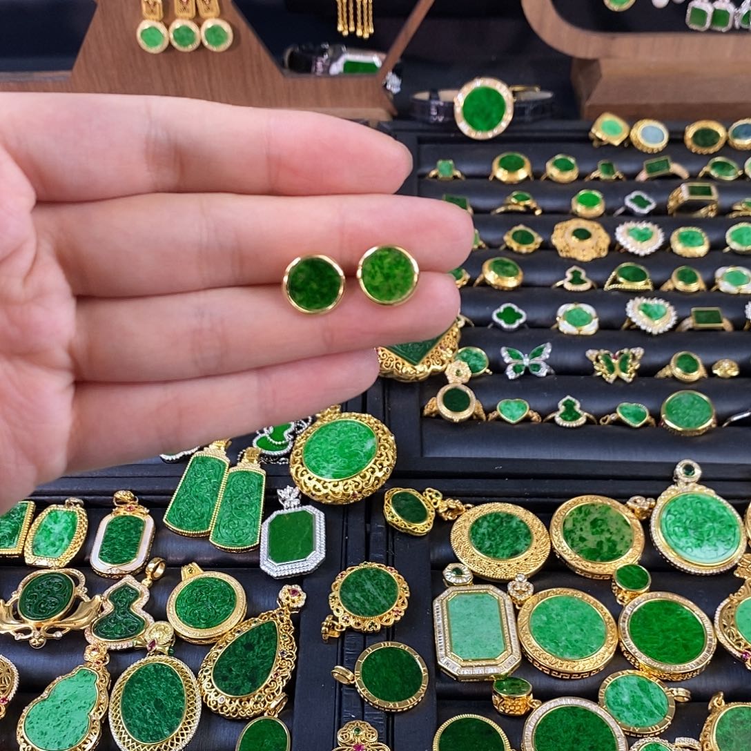 霆***行翡翠银S925镶嵌吊坠(不含链)缅甸翡翠耳饰