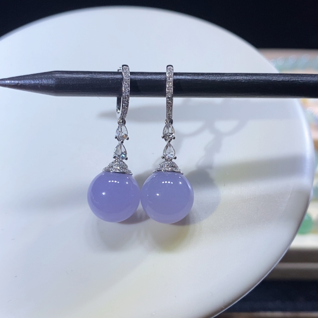 翡翠18K金镶嵌吊坠(不含链)翡翠冰红紫色耳坠