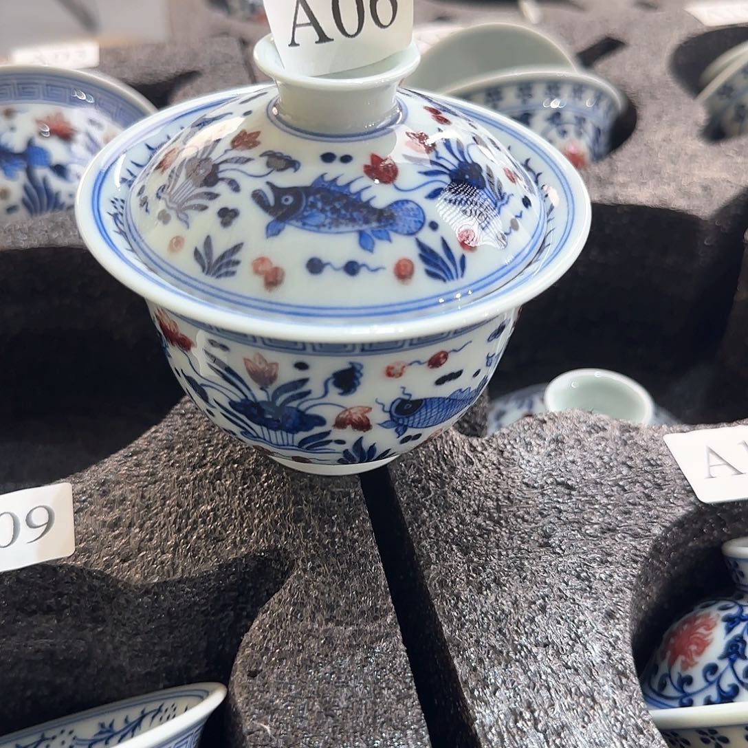 大***鸡陶摆件鱼藻盖碗06号