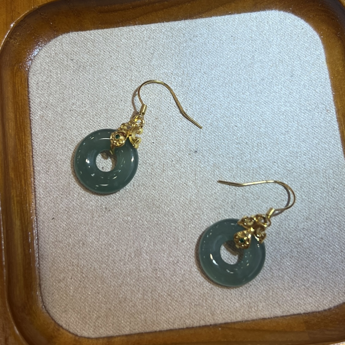 普陀山蓝水翡翠平安扣耳坠