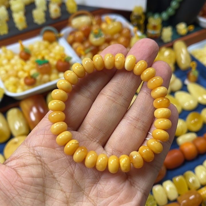 琥珀未镶嵌裸石卡9老蜡手串精工微瑕