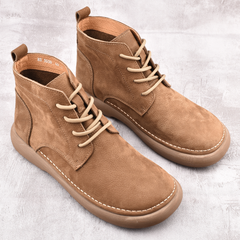秋冬真皮牛皮系带复古港风马丁靴保暖中帮复古短靴牛津鞋耐磨透气