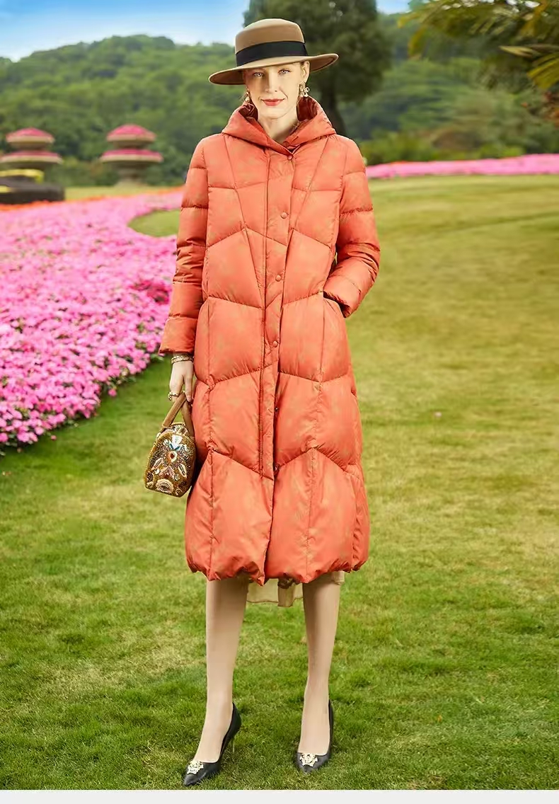 DX579长款户外加厚女士带帽极简风休闲风连帽纯色百搭