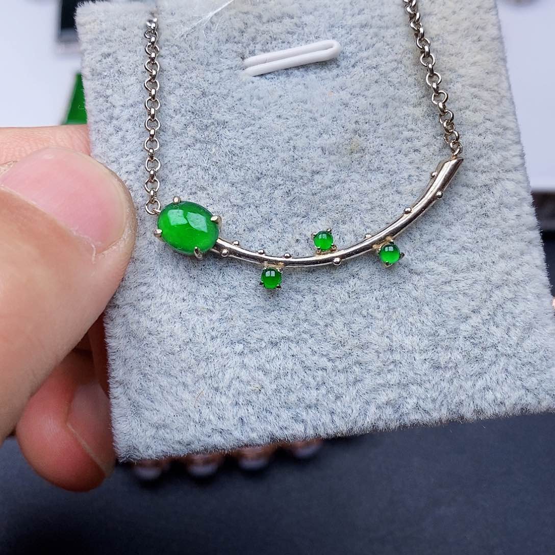翡翠颈饰银S925镶嵌项链